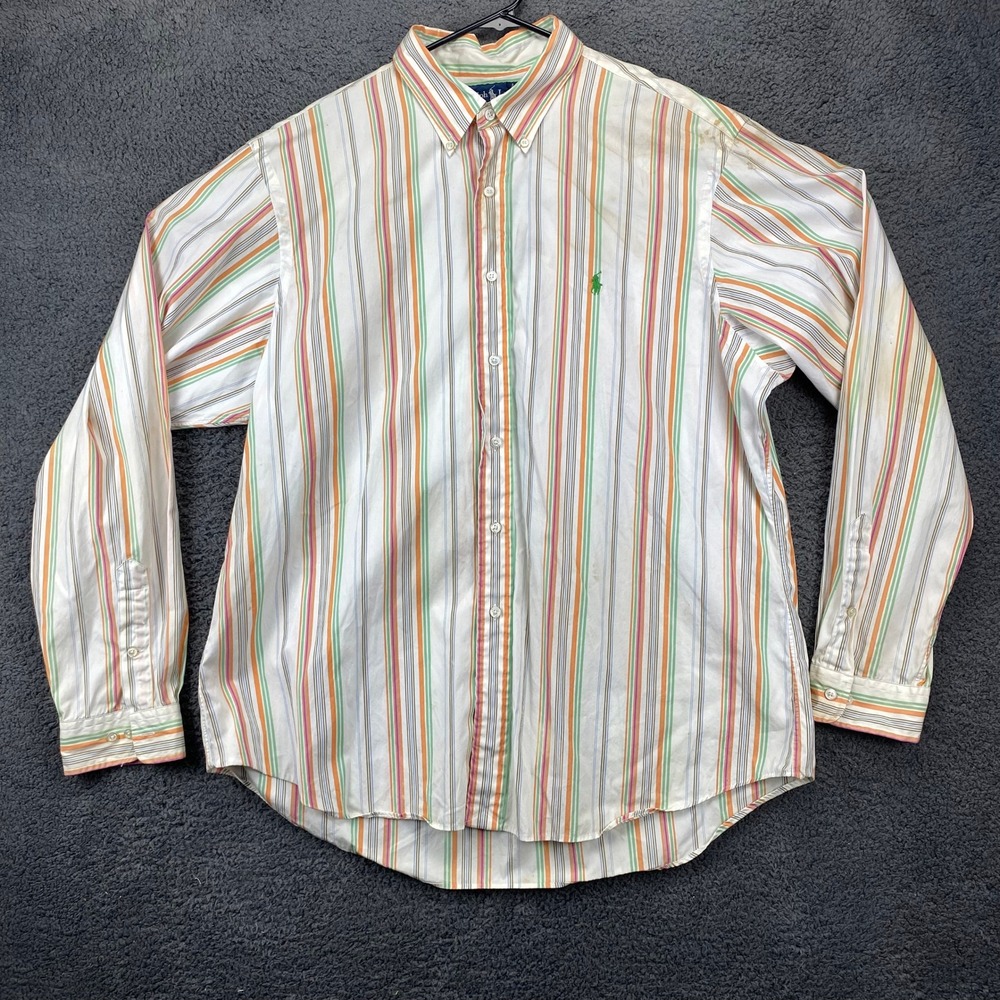 Ralph Lauren Custom Fit Striped Button Down Shirt Mens 18/XXL Multicolor